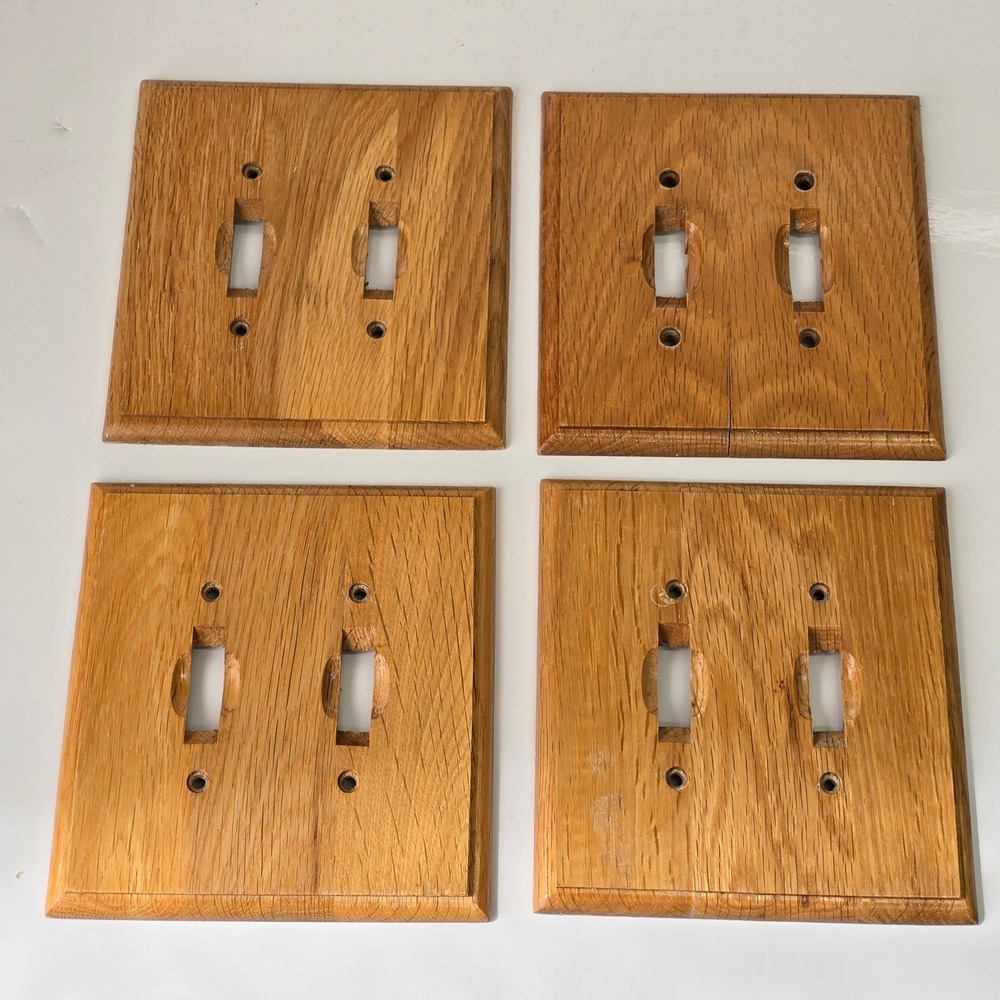 Double Toggle Wall Plate Set 4 Brown Oak Wood Beveled Farmhouse Rustic Cottage